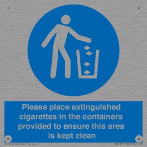 Please place extinguished cigarettes in the containers provided to ensure this area is kept clean